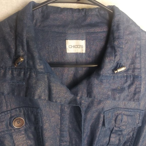 CHICO's Anorak Utility Metallic Blue Chambray Jacket Women's Size 1 (8/1… - Picture 11 of 16